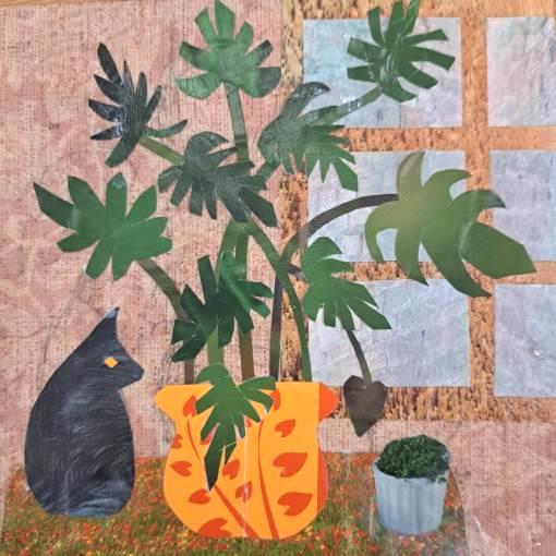 Collage cat collage 510x510 Cat with cheese plant collage made at Lucy MacBrayne collage workshop
