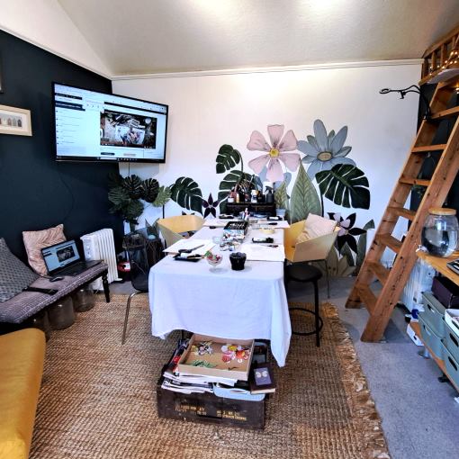 Lucy's studio in sunshine 510x510 Lucy MacBrayne artist home studio interior